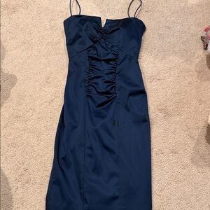 Nicole miller Elegant Navy Blue Women's midi cocktail satin Dress sz 0